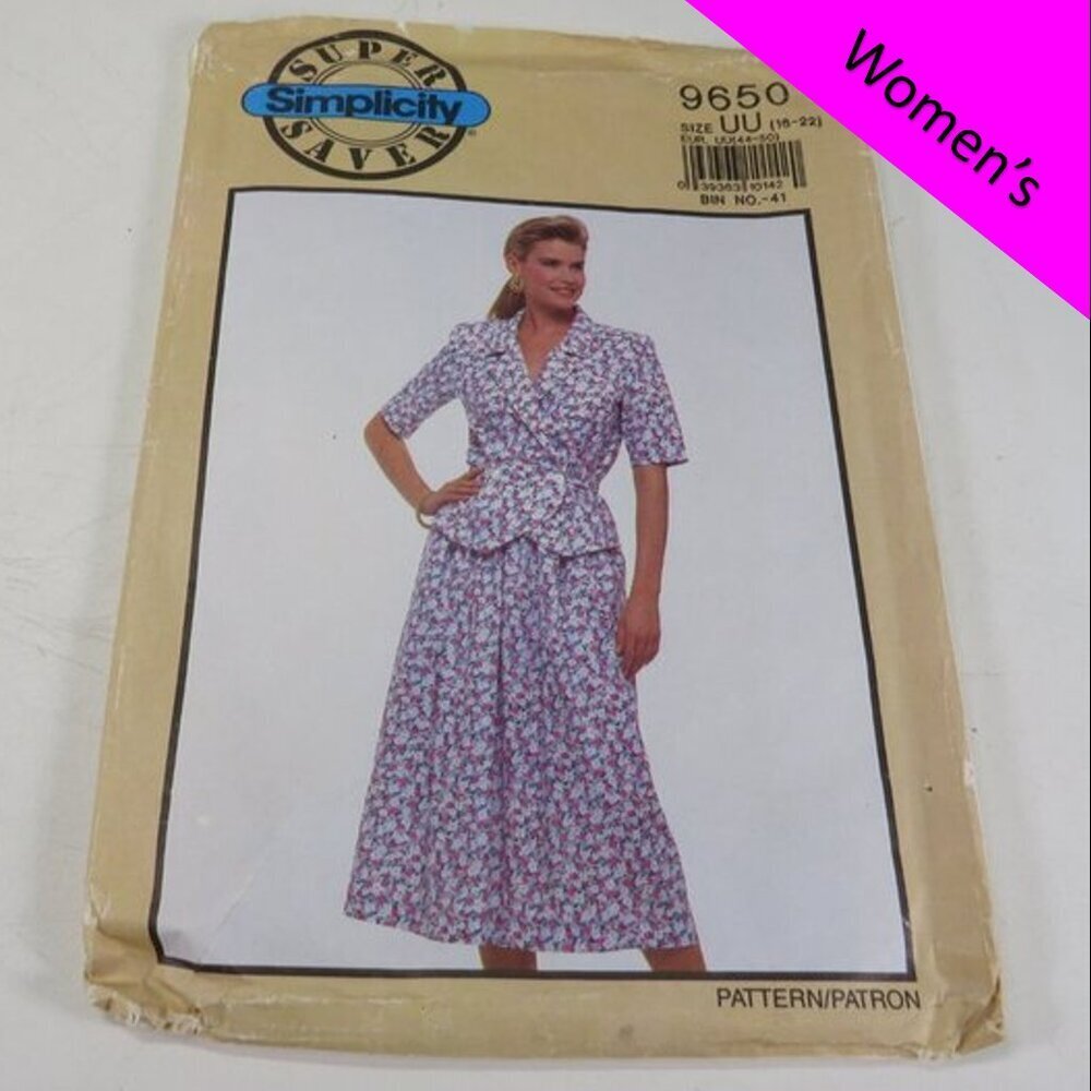 Simplicity 9650 clothing pattern top & skirt size 16-22